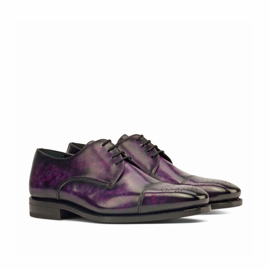 Derby in Purple Marble Patina Box Calf and Purple Patina Box Calf, front three-quarter view