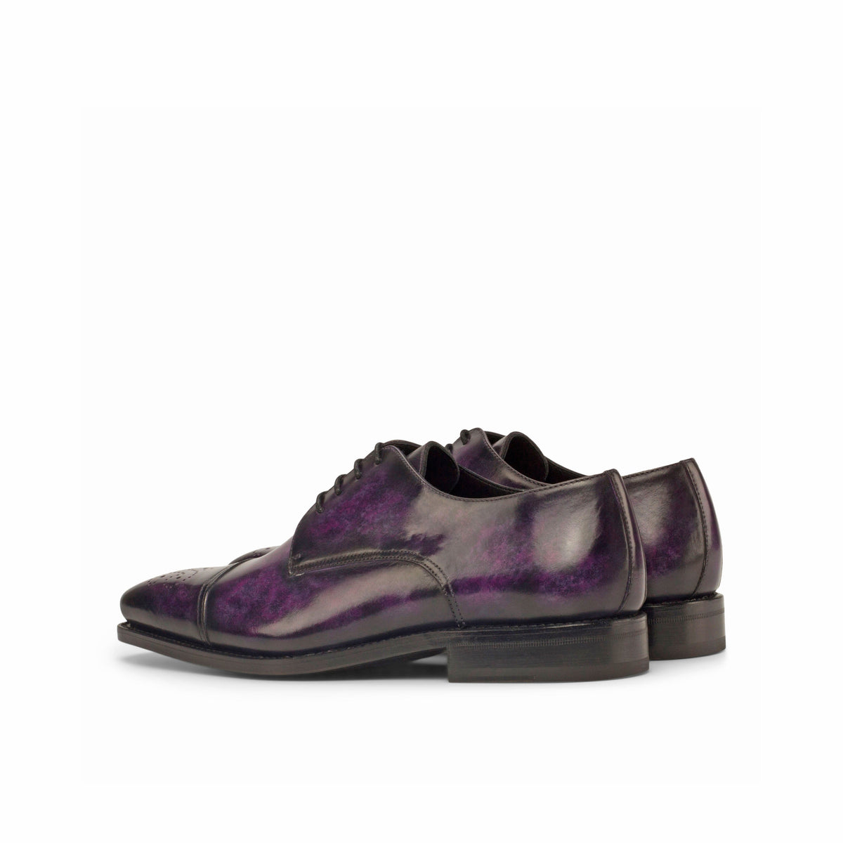 Derby in Purple Marble Patina Box Calf and Purple Patina Box Calf, rear three-quarter view