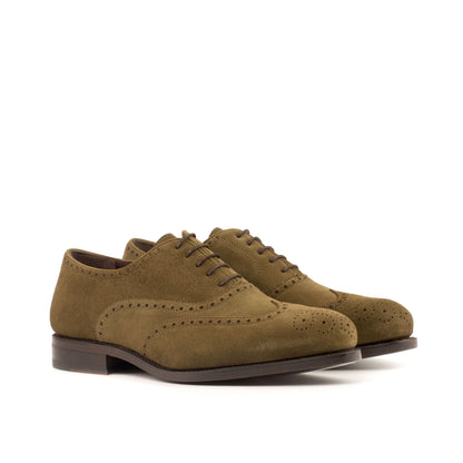 Wingtip Oxford in Khaki Lux Suede, front three-quarter view
