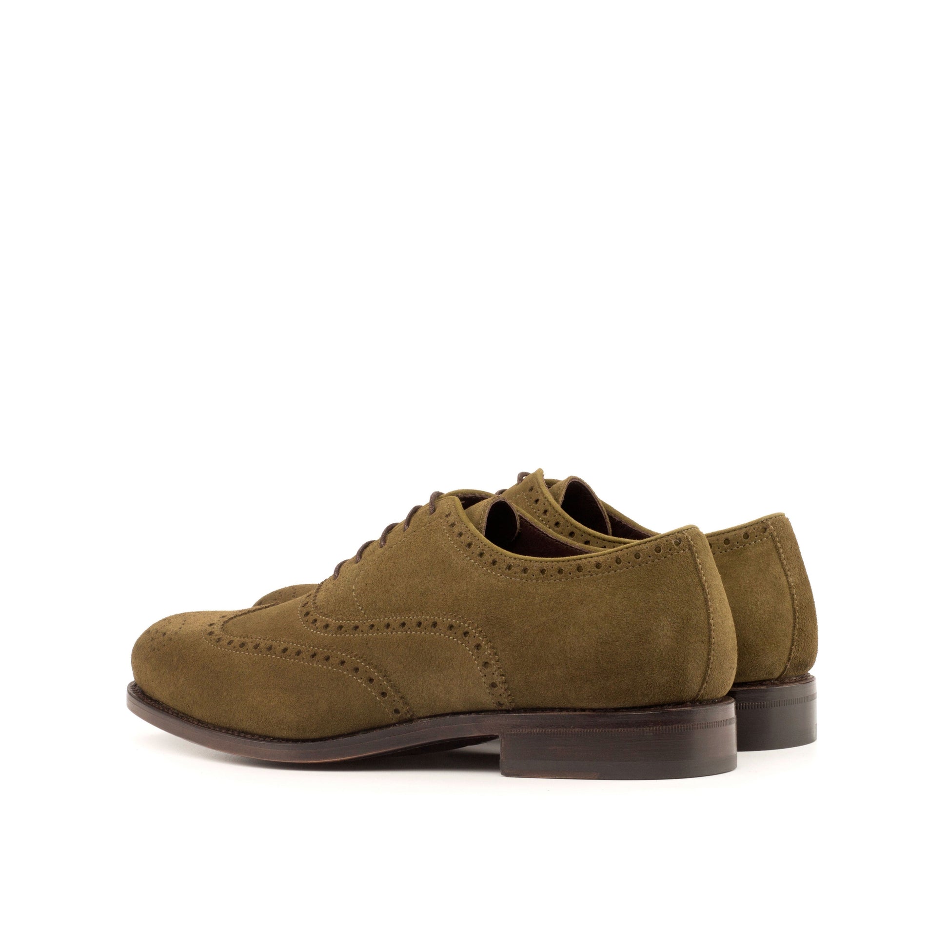 Wingtip Oxford in Khaki Lux Suede, rear three-quarter view
