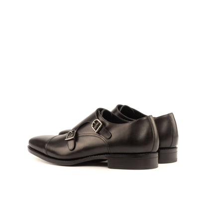 Double Monk Strap in Black Box Calf, rear three-quarter view