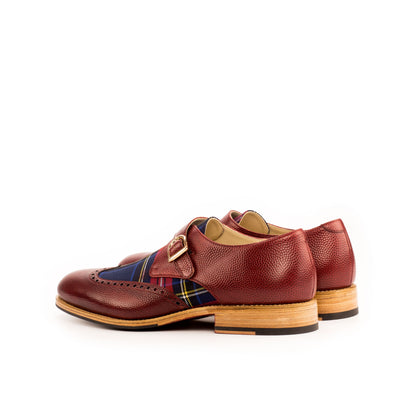 Single Monk Strap in Red Pebble-Grain Box Calf and Black Herringbone Fabric, rear three-quarter view