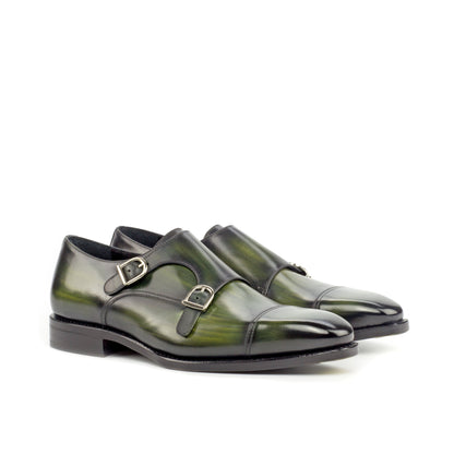 Double Monk Strap in Khaki Patina Box Calf, front three-quarter view