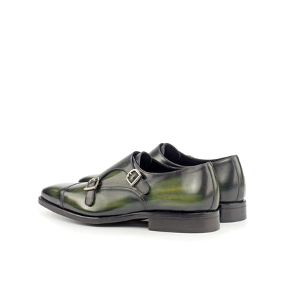 Double Monk Strap in Khaki Patina Box Calf, rear three-quarter view