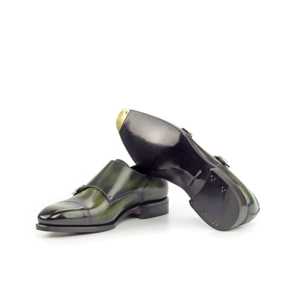 Double Monk Strap in Khaki Patina Box Calf showing black leather sole with a bevelled waist