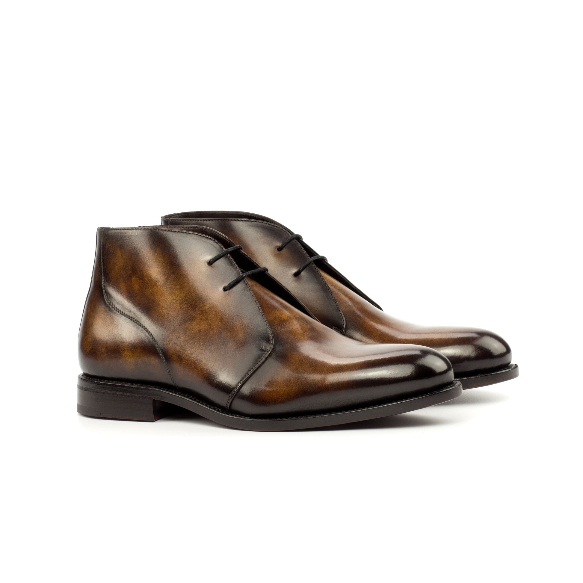 Chukka Boot in Tobacco Museum Patina Box Calf, front three-quarter view