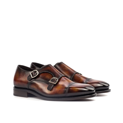Double Monk Strap in Fire Museum Patina Box Calf, front three-quarter view
