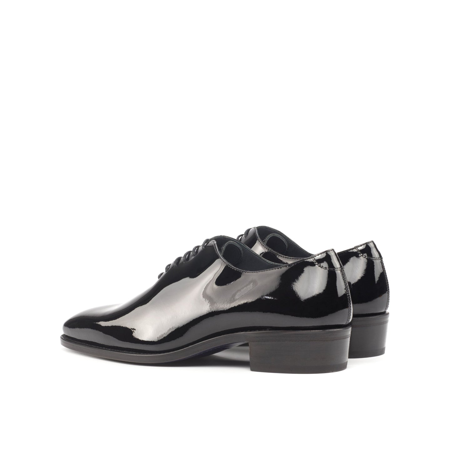 Wholecut Oxford in Black Patent Leather, rear three-quarter view
