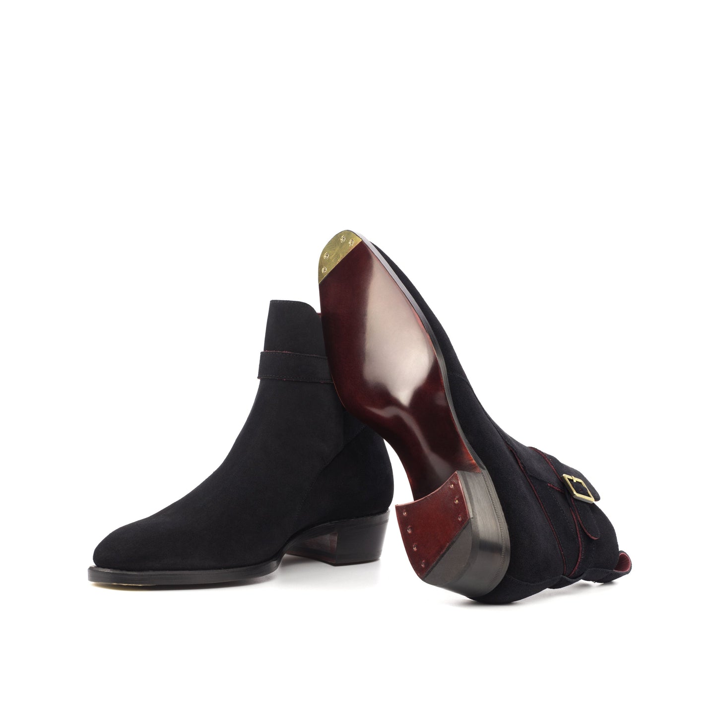 Jodhpur Boot in Black Lux Suede showing dark red leather sole with a bevelled waist