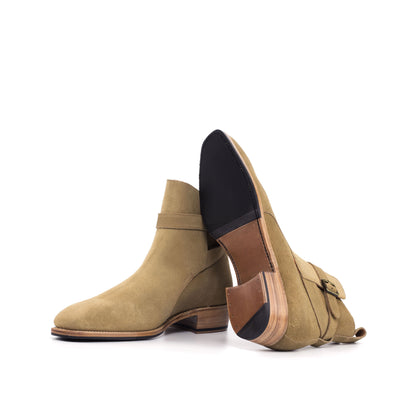 Jodhpur Boot in Camel Lux Suede showing natural leather and rubber combination sole
