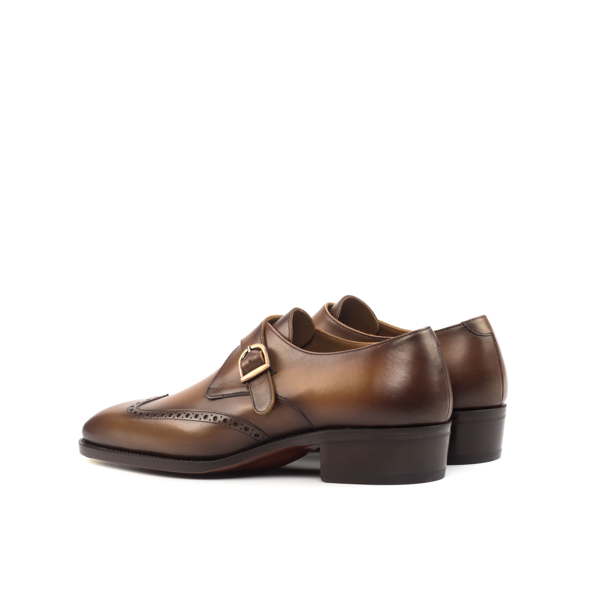 Single Monk Strap in Burnished Cognac Box Calf, rear three-quarter view