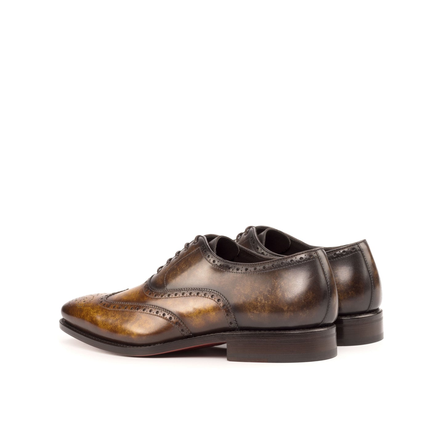 Wingtip Oxford in Cognac Marble Patina Box Calf and Brown Marble Patina Box Calf, rear three-quarter view