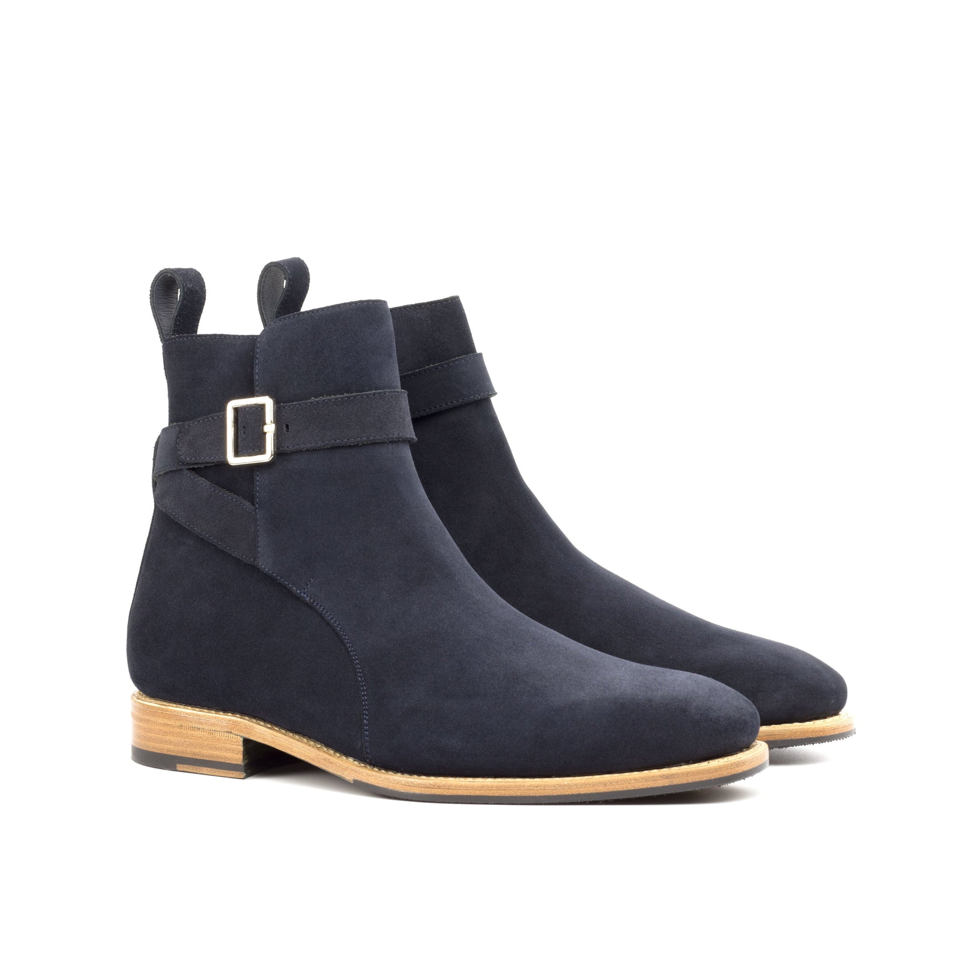 Jodhpur Boot in Navy Lux Suede, front three-quarter view