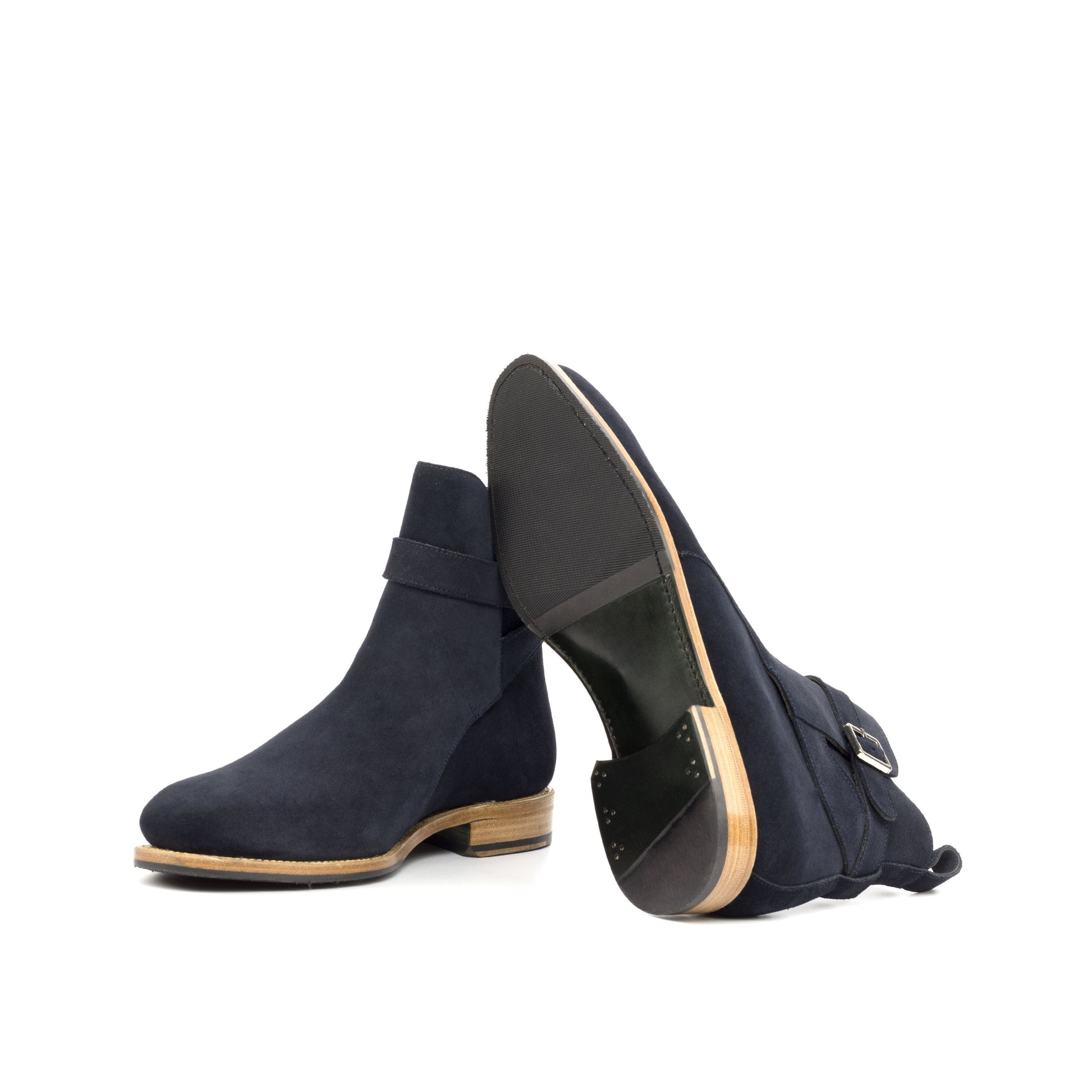 Jodhpur Boot in Navy Lux Suede showing forest green leather and rubber combination sole