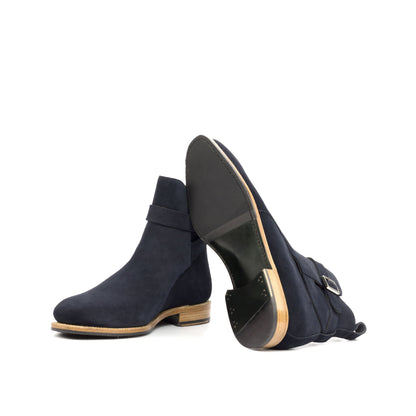 Jodhpur Boot in Navy Lux Suede showing forest green leather and rubber combination sole