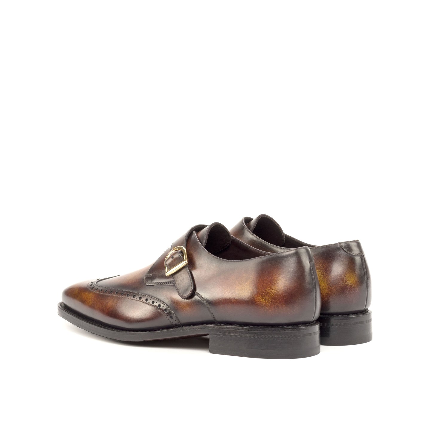 Single Monk Strap in Fire Museum Patina Box Calf and Black Herringbone Fabric, rear three-quarter view