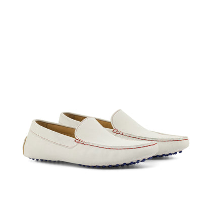 Driver in White Calf Suede, front three-quarter view