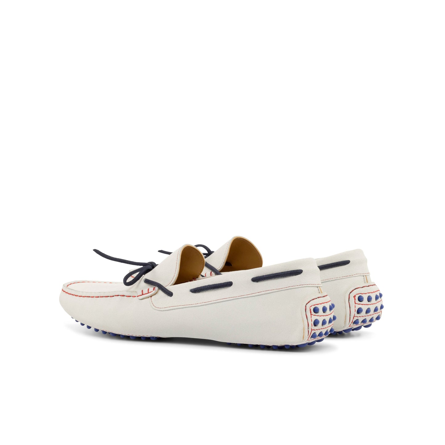 Driver Bow in White Calf Suede, rear three-quarter view