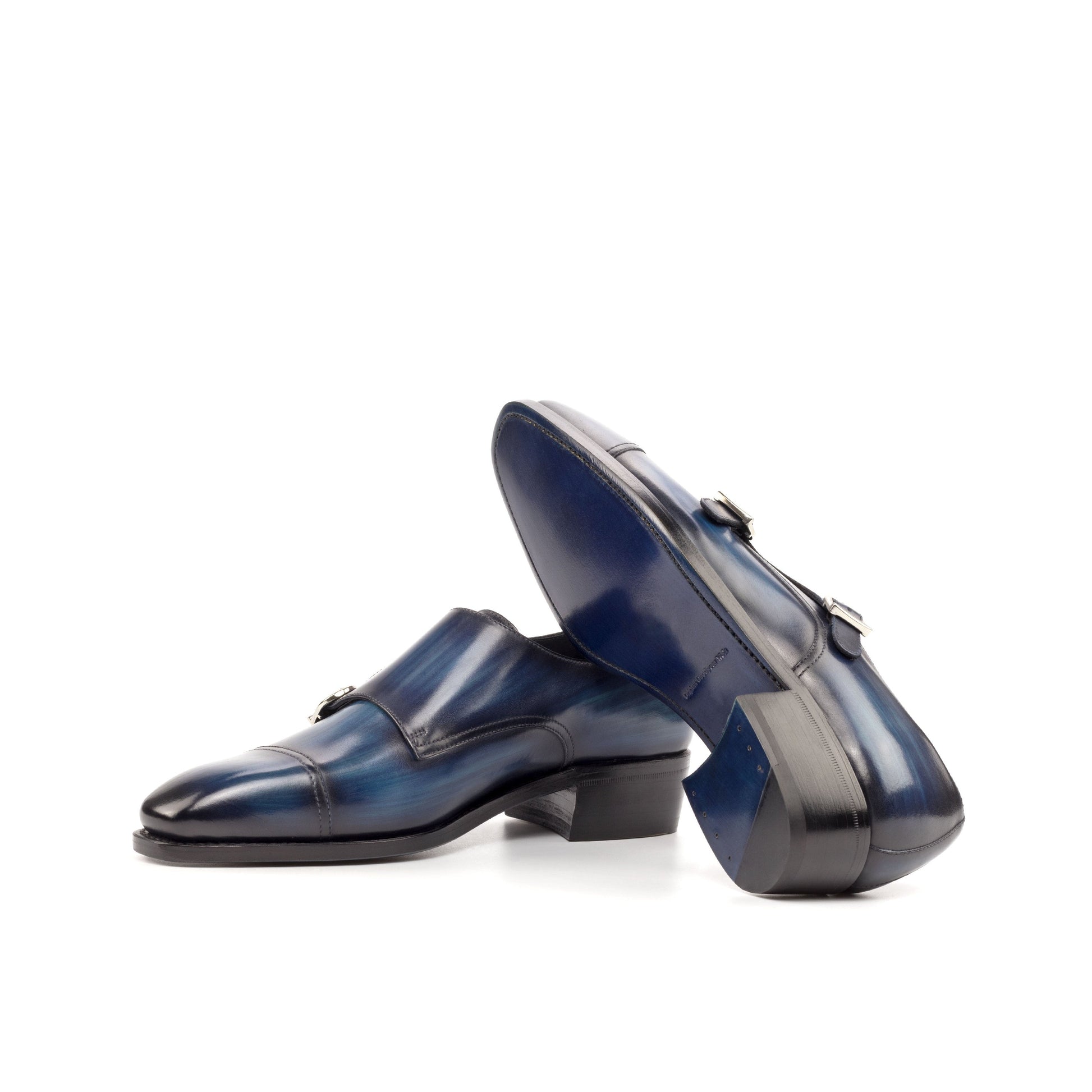 Double Monk Strap in Denim Patina Box Calf showing ultramar leather sole