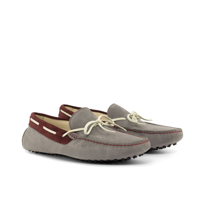 Driver Bow in Grey Calf Suede and Velvet Calf Suede, front three-quarter view