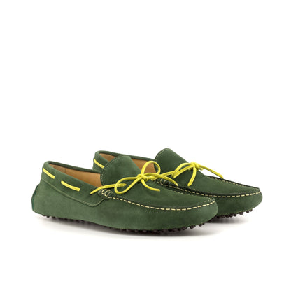 Driver Bow in Dark Green Calf Suede, front three-quarter view