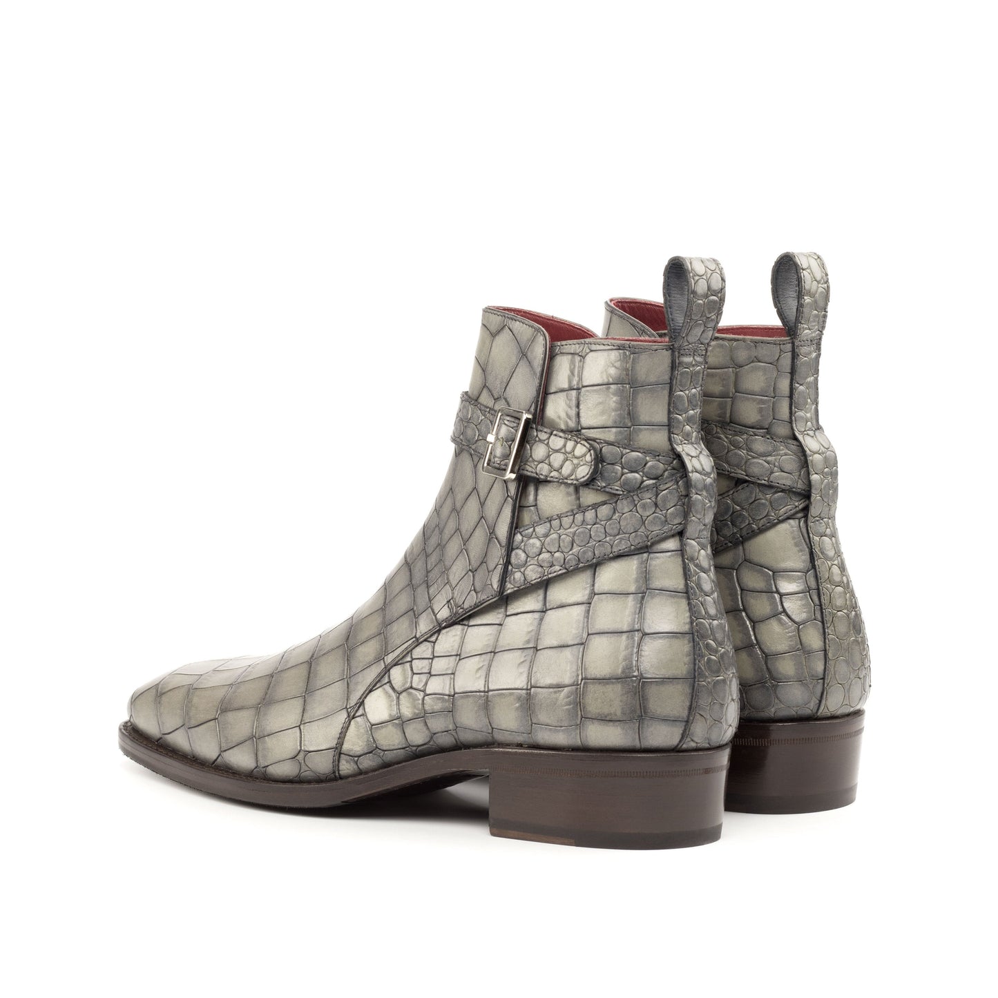 Jodhpur Boot in Grey Painted Croco-Embossed Box Calf, rear three-quarter view