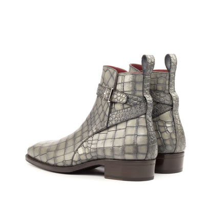 Jodhpur Boot in Grey Painted Croco-Embossed Box Calf, rear three-quarter view
