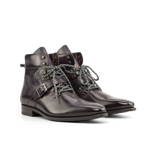 Hiking Boot in Aubergine Museum Patina Box Calf, front three-quarter view
