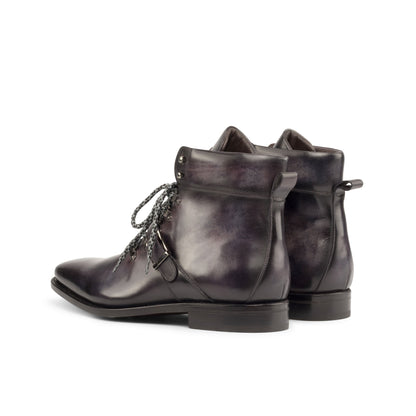Hiking Boot in Aubergine Museum Patina Box Calf, rear three-quarter view