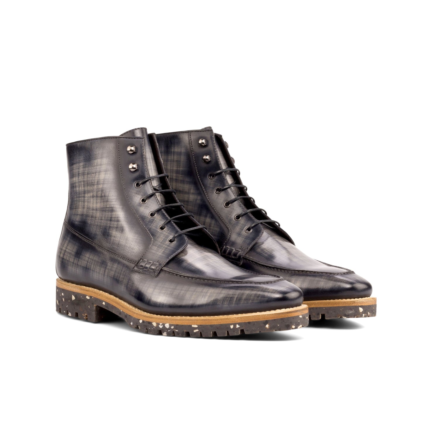 Moc Toe Boot in Grey Patina Box Calf, front three-quarter view