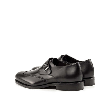 Single Monk Strap in Black Herringbone Fabric and Black Box Calf, rear three-quarter view