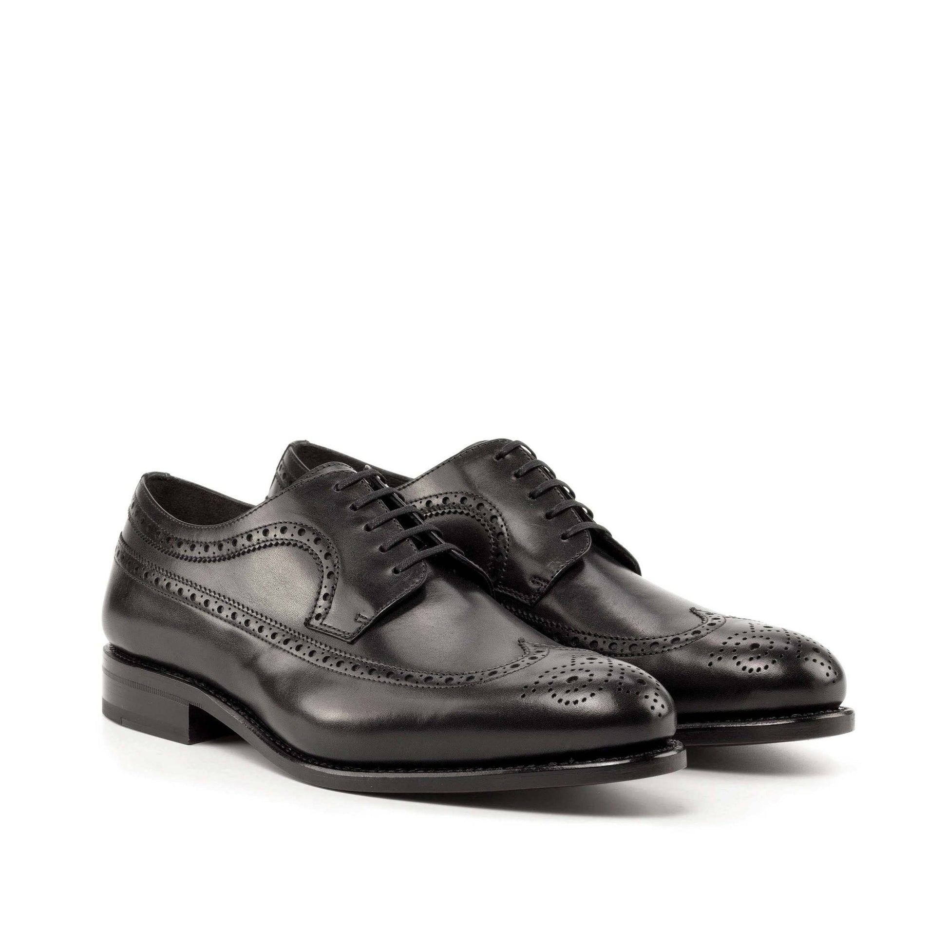 Long Wingtip Derby in Black Box Calf, front three-quarter view