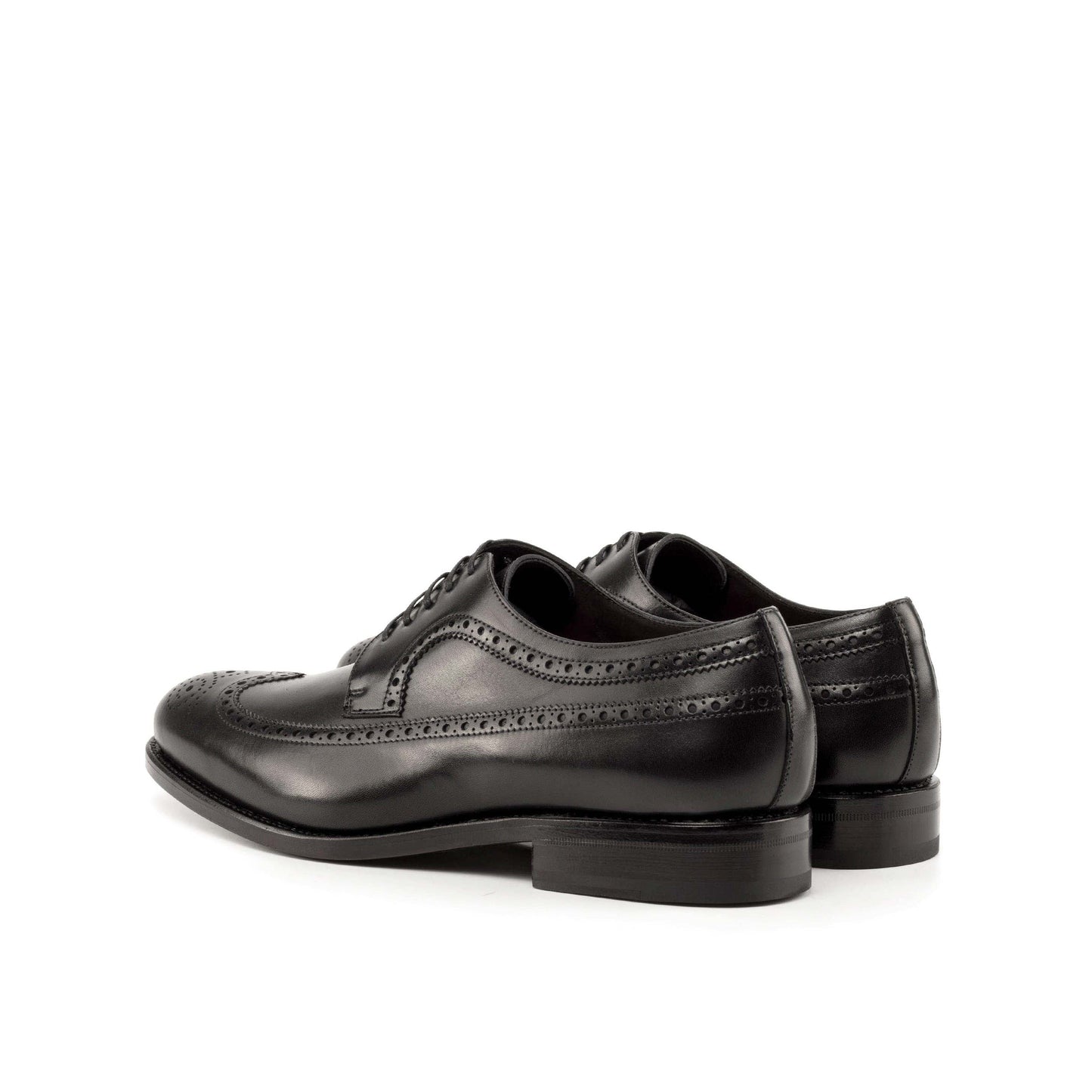Long Wingtip Derby in Black Box Calf, rear three-quarter view