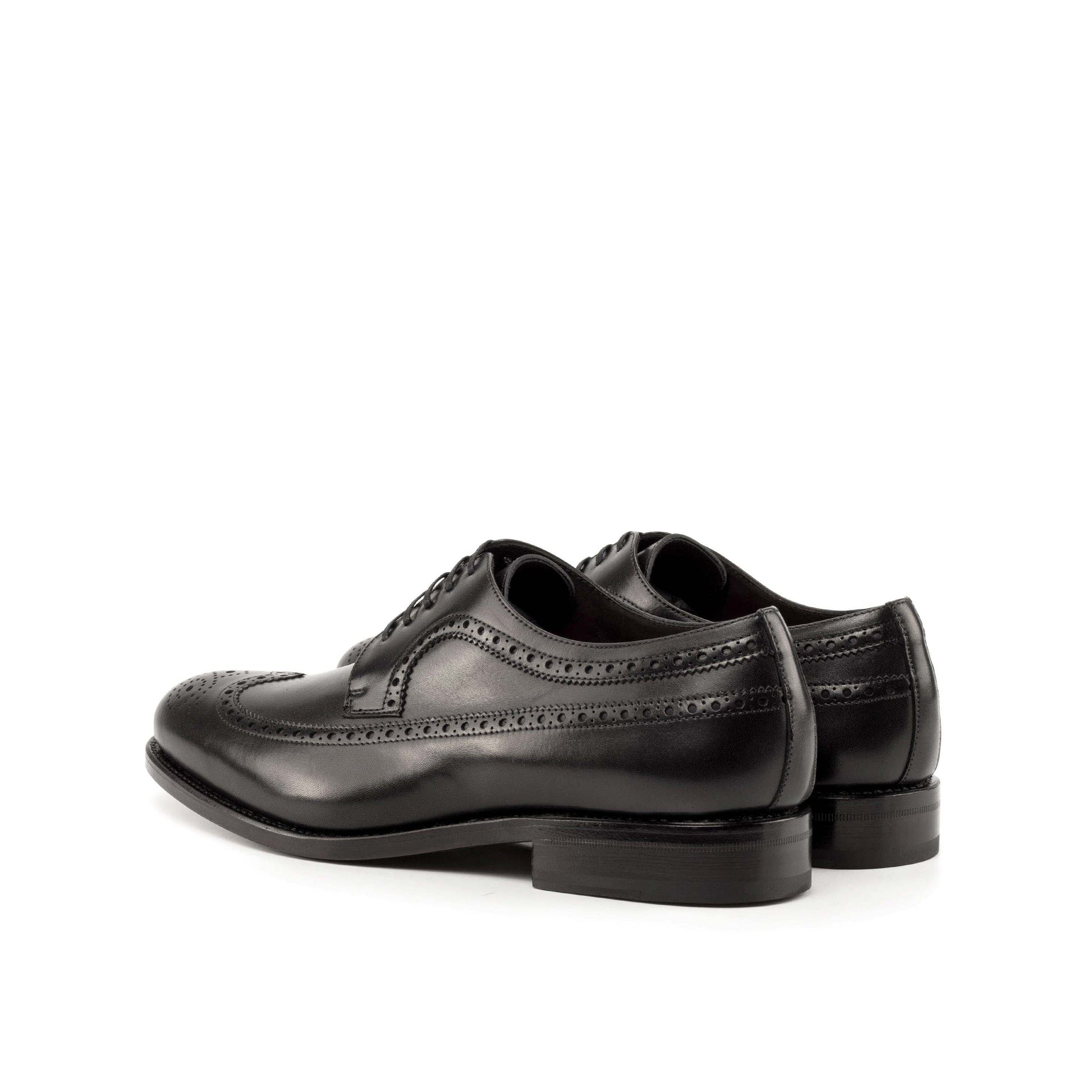 Long Wingtip Derby in Black Box Calf, rear three-quarter view
