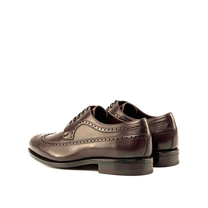 Long Wingtip Derby in Dark Brown Box Calf, rear three-quarter view