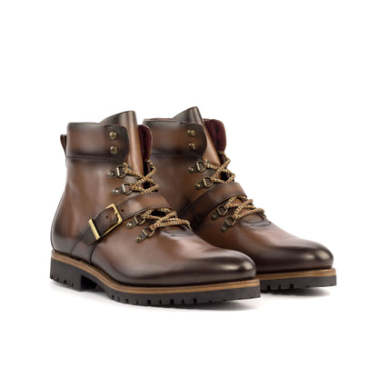 Hiking Boot in Burnished Dark Brown Box Calf, front three-quarter view