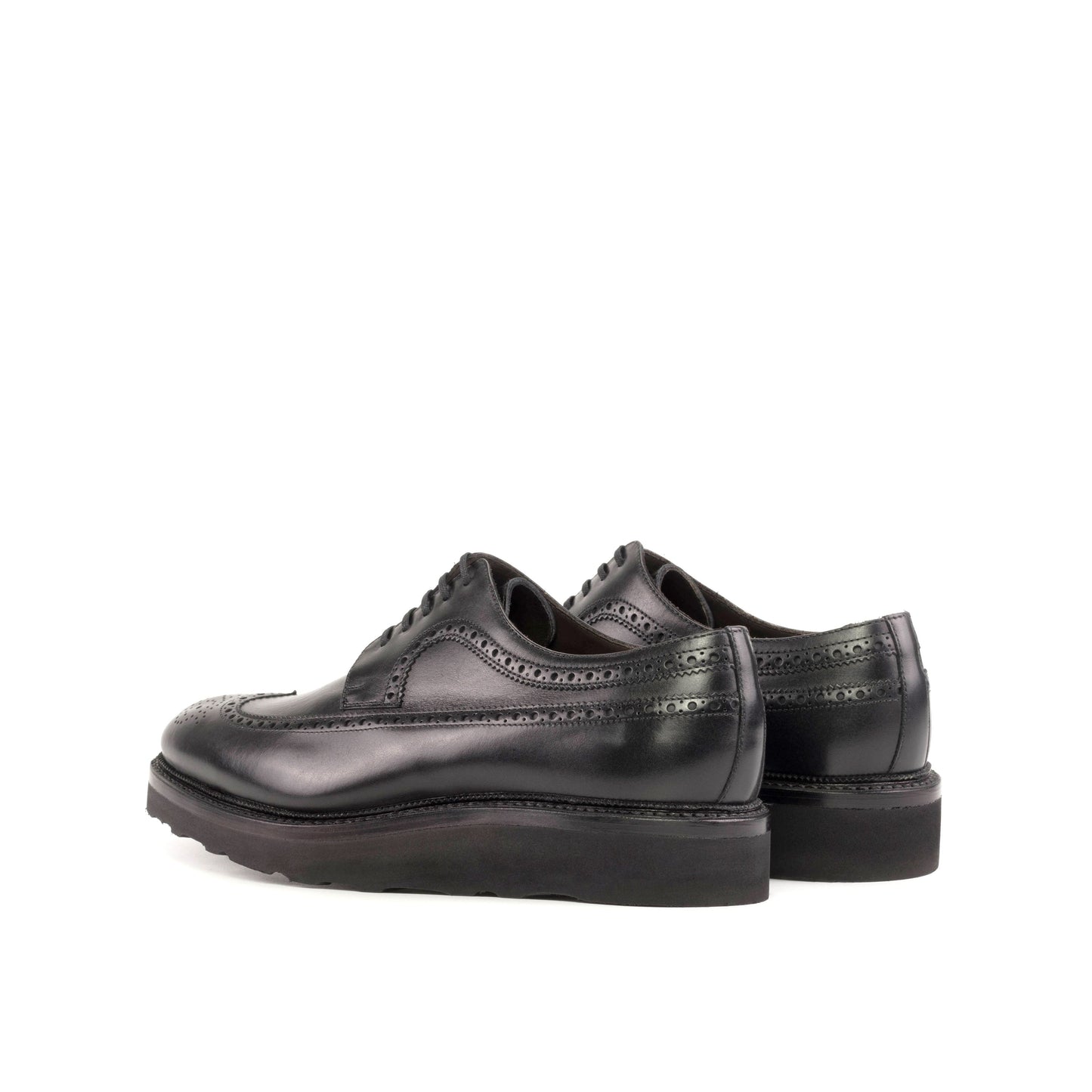 Long Wingtip Derby in Black Box Calf, rear three-quarter view