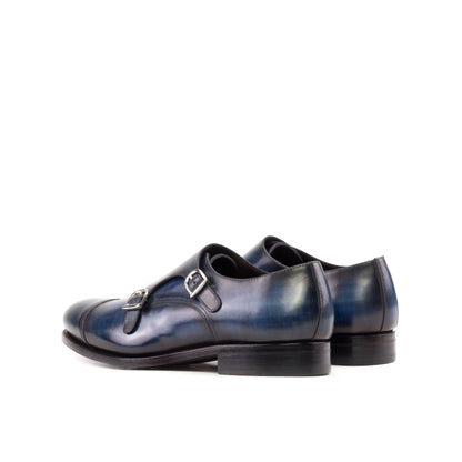 Double Monk Strap in Denim Patina Box Calf, rear three-quarter view