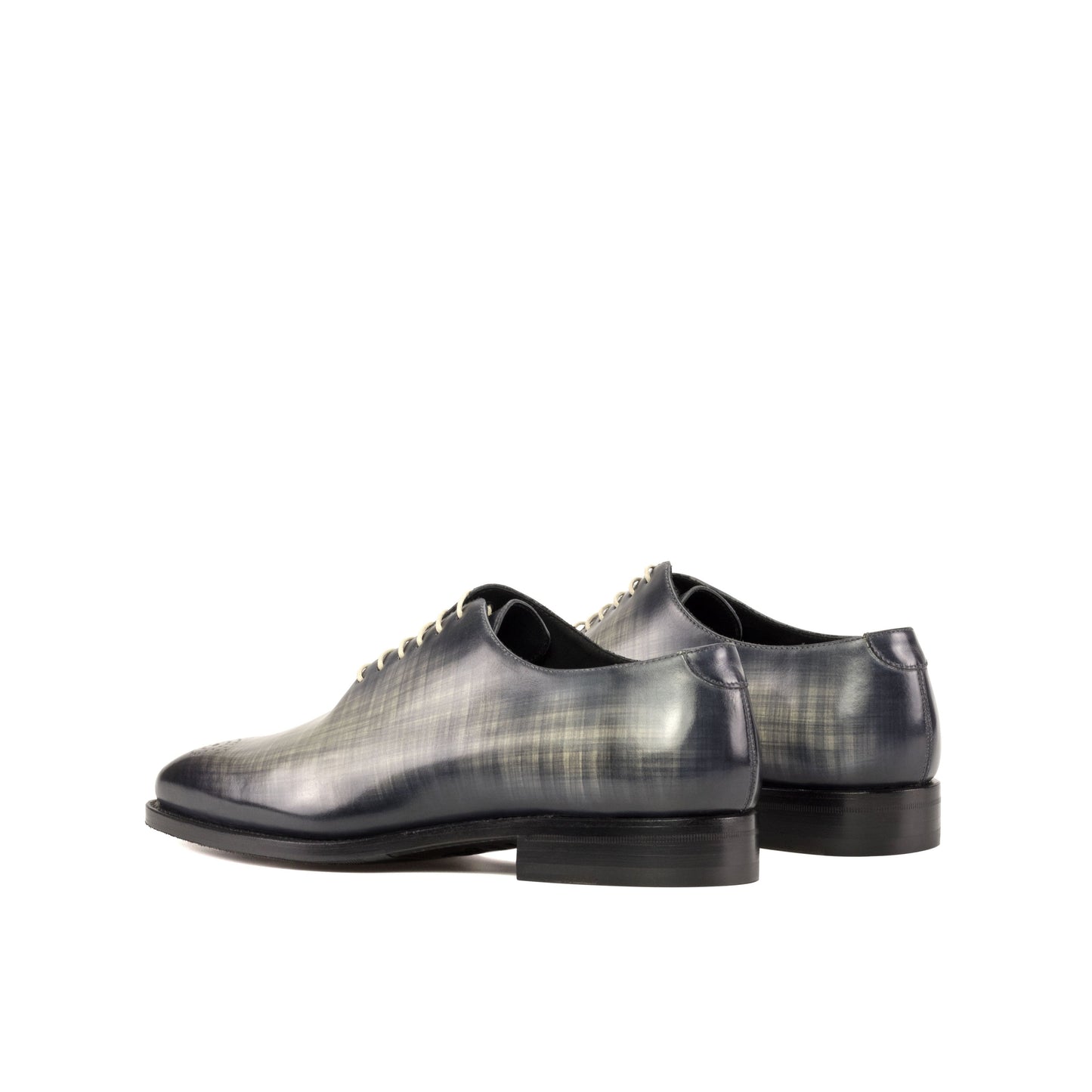 Wholecut Oxford in Grey Patina Box Calf, rear three-quarter view