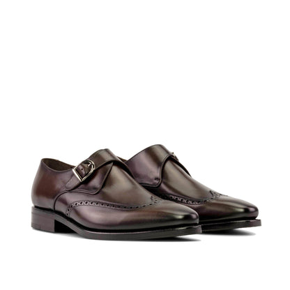 Single Monk Strap in Black Herringbone Fabric and Burnished Dark Brown Box Calf, front three-quarter view