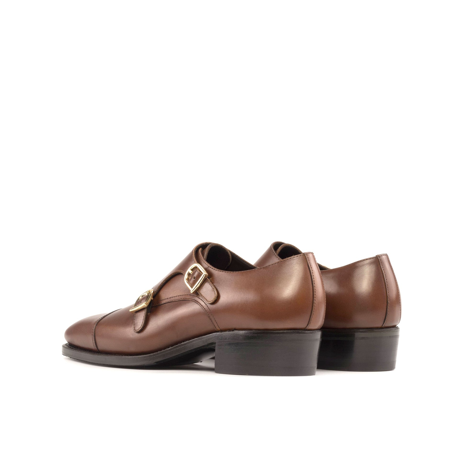 Double Monk Strap in Black Box Calf, rear three-quarter view