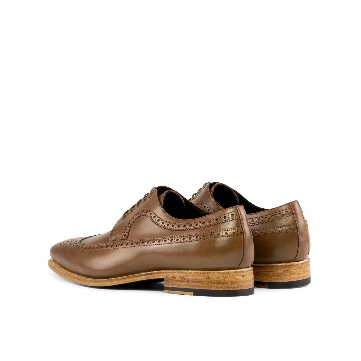Long Wingtip Derby in Light Brown Painted Box Calf, rear three-quarter view