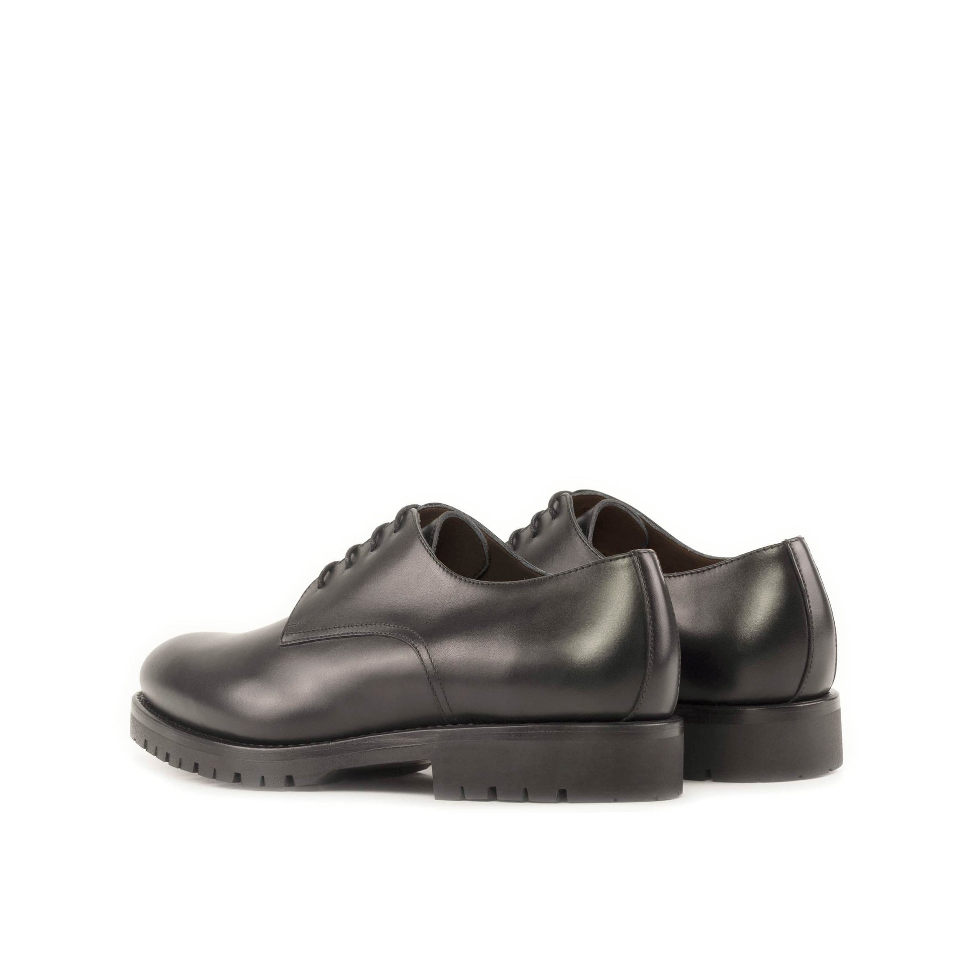 Derby in Black Painted Box Calf, rear three-quarter view