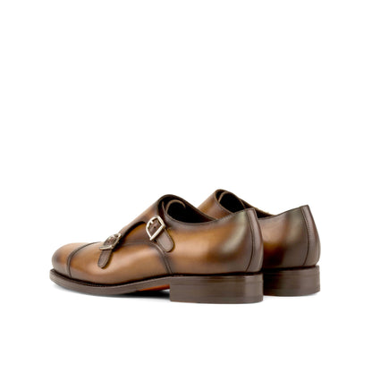 Double Monk Strap in Medium Brown Painted Box Calf, rear three-quarter view