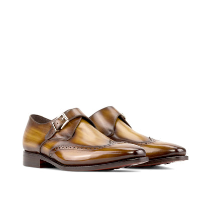 Single Monk Strap in Black Herringbone Fabric and Cognac Patina Box Calf, front three-quarter view