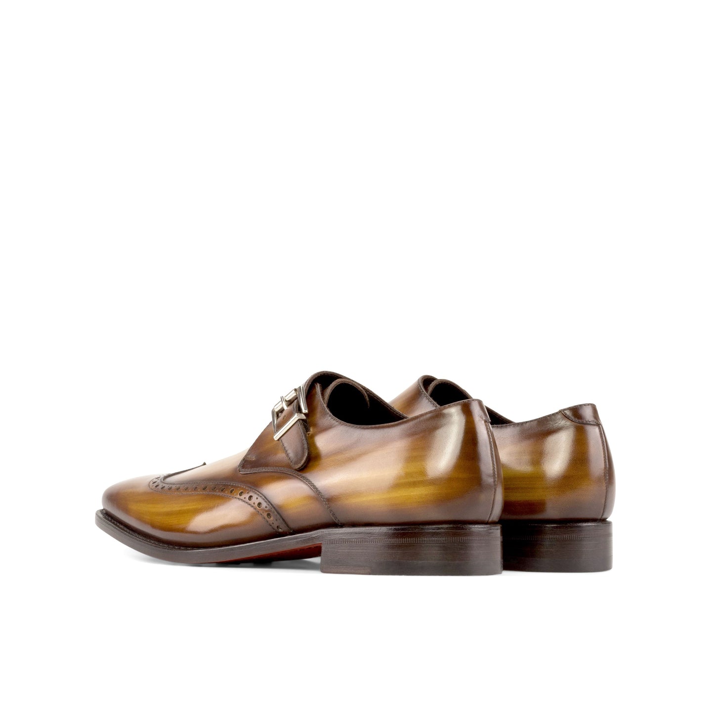 Single Monk Strap in Black Herringbone Fabric and Cognac Patina Box Calf, rear three-quarter view
