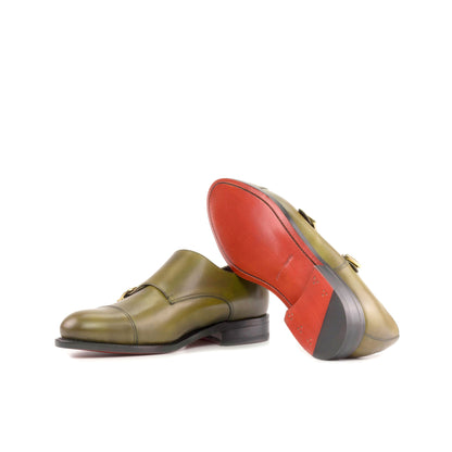 Double Monk Strap in Olive Painted Box Calf showing red leather sole