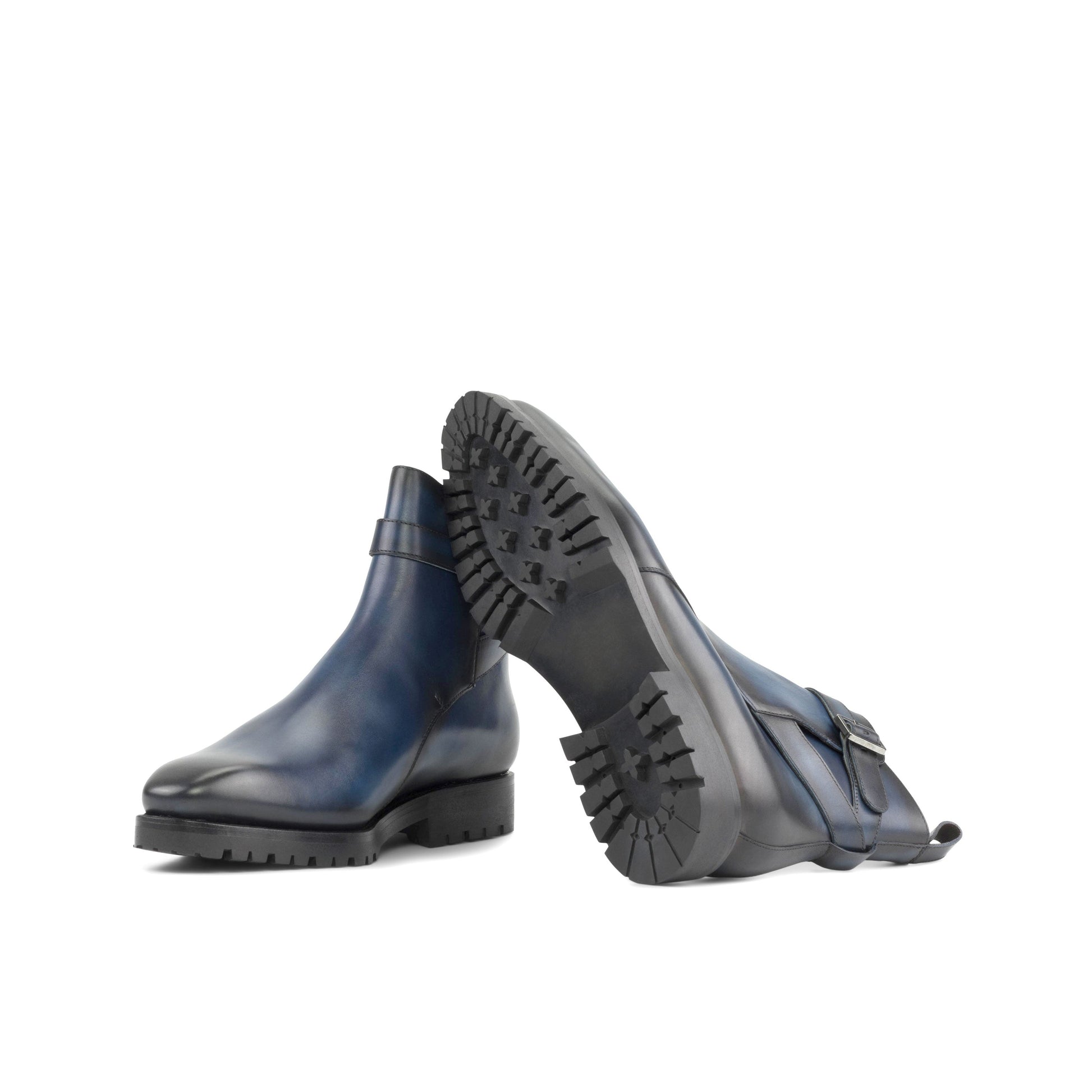 Jodhpur Boot in Navy Painted Box Calf showing black commando rubber sole