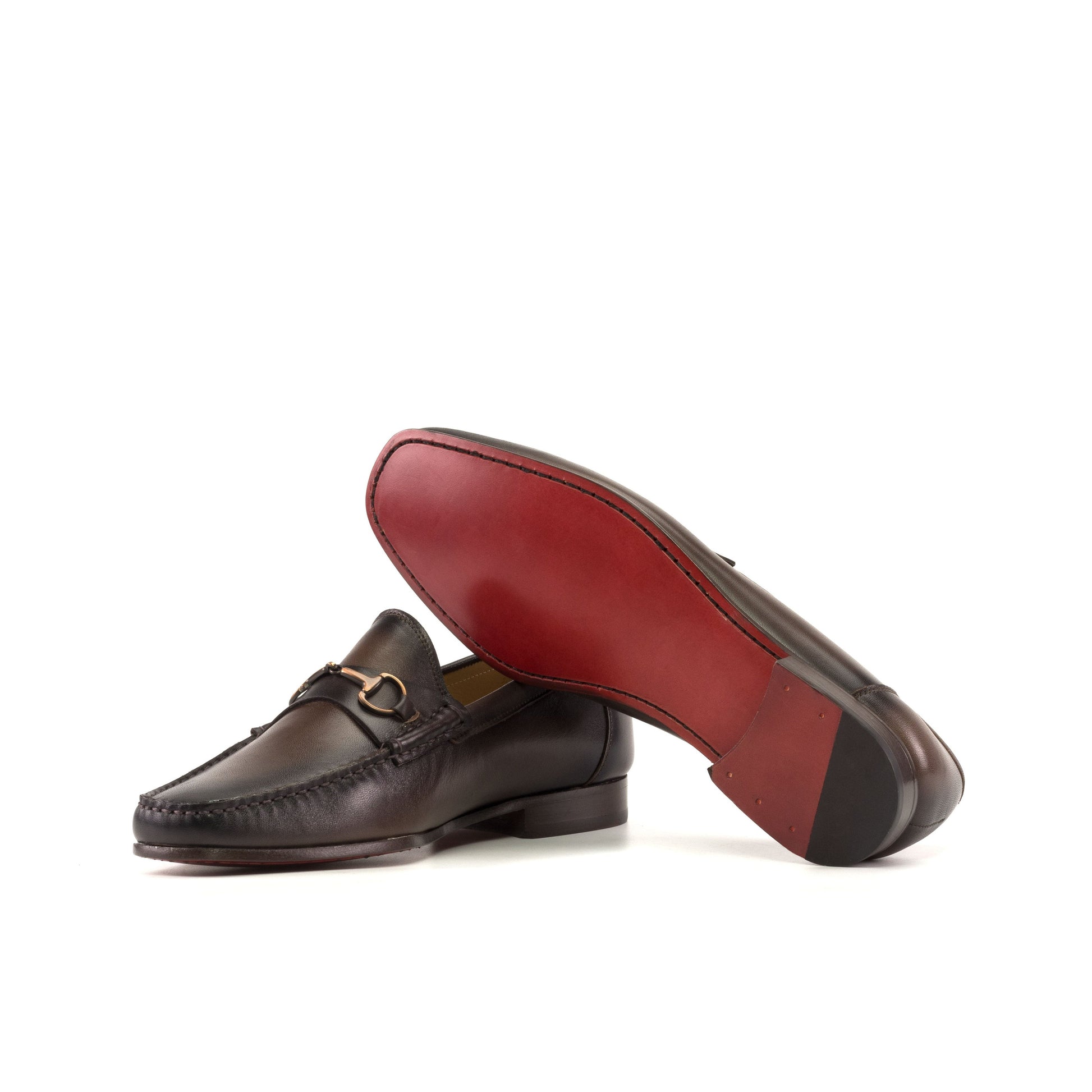 Moccasin Bit Loafer in Dark Brown Nappa Leather, red leather sole