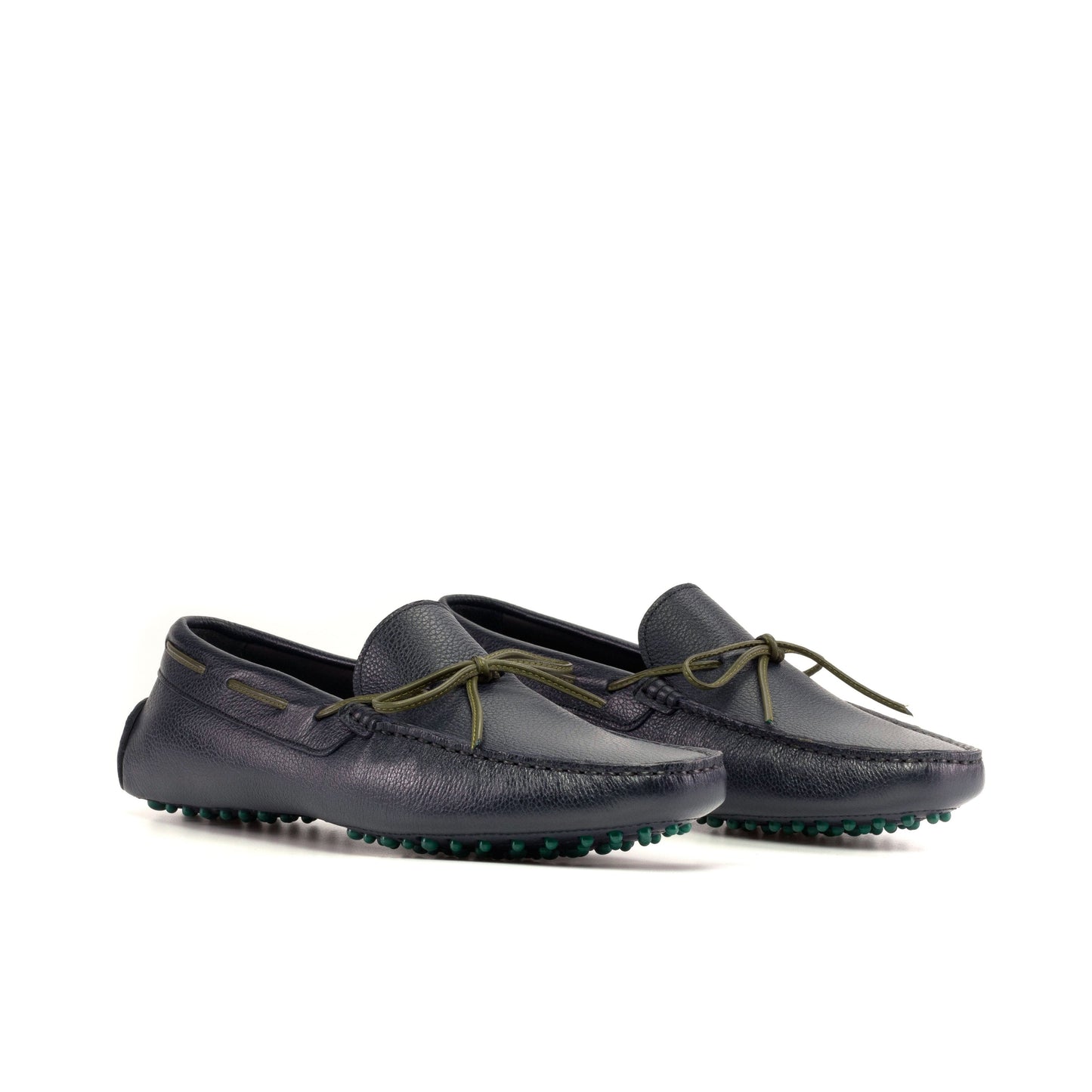 Driver Bow in Navy Full-Grain Box Calf, front three-quarter view